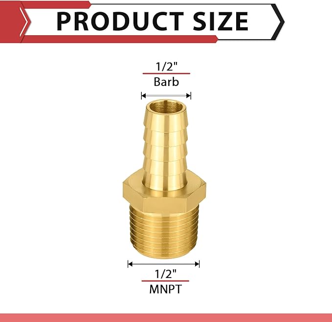 (Pack of 10) EFIELD Brass Hose Barb Fitting Adapter, 1/2" Barb x 1/2" Male NPT Pipe Fittings,(BARB010)