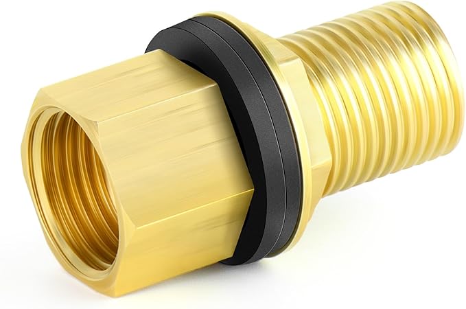 GASHER 2PCS Brass 1/2" Female 1/2" Male Bulkhead Tank Connector Adapter Fitting with Rubber Ring