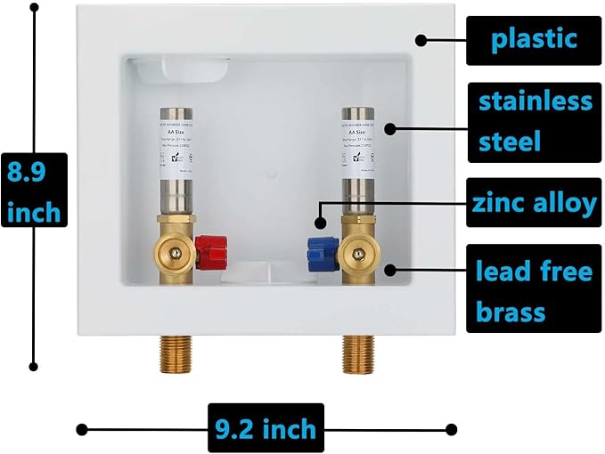 (1 Pack) Lidertik Washing Machine Outlet Box with Hammer Arrestors and Center Drain, Inlet 1/2 inch Thread or Sweat x Outlet 3/4 inch Male Thread, Absorb Shock And Reduce Noise LI-611-11