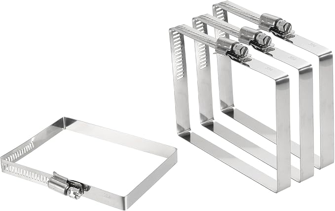 uxcell 4Pcs 304 Stainless Steel Rectangular Hose Clamp, Adjustable 3.9 x 3 Inch Square Worm Gear Duct Pipe Tube Clamps for Ducting Bracket Cable Tray Bridge Project Systems, Silver