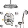 Antique Shower Faucet-Sets Fixtures: 9 inch Ceiling Rain Head with Handheld Spray and Body Jets, 3 Way Diverter Rough in Valve System included Trim Kit, Brushed Nickel