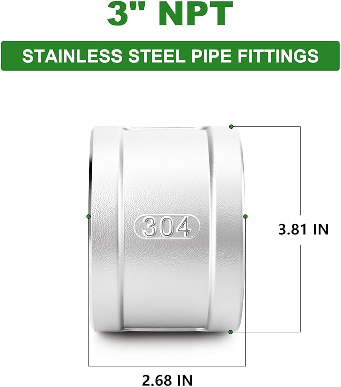 TAISHER 1PCS 304 Stainless Steel Cast Pipe Fitting, Coupling, 3" NPT Female Threaded
