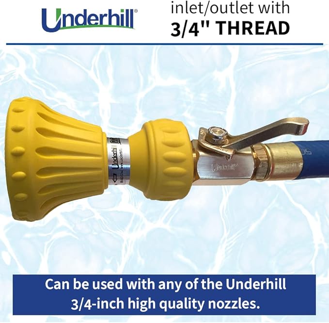 Underhill Garden Hose Shut Off Valve 3/4-Inch Hose Thread, Brass Hose Nozzle Connector, Attachment, Heavy-Duty Fittings, CV075H