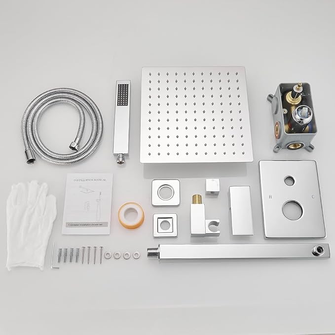 Polished Chrome Shower System 10 Inch Bathroom Luxury Rain Mixer Shower Combo Set Wall Mounted Rainfall Shower Head and Handheld System Shower Faucet Rough-in Valve Body and Trim Kit