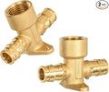 2 Pack Brass Expansion Drop Ear Tee Fittings, 1/2" x 1/2" Pex-A x 1/2" Female NPT, Full Port For Pex-A Tubing Connection, NSF/ANSI 61 NSF 372 Certificate, ASTM F1960 Certified