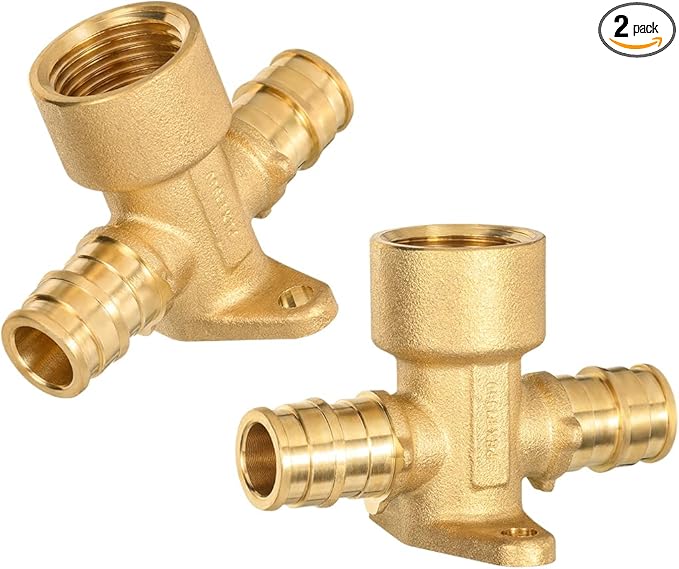 2 Pack Brass Expansion Drop Ear Tee Fittings, 1/2" x 1/2" Pex-A x 1/2" Female NPT, Full Port For Pex-A Tubing Connection, NSF/ANSI 61 NSF 372 Certificate, ASTM F1960 Certified