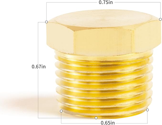 ChillWaves Brass Pipe Fitting, Outer Hex Head Socket Pipe Plug Fitting 3/8" NPT Male Thread Adapter(12-PACK)