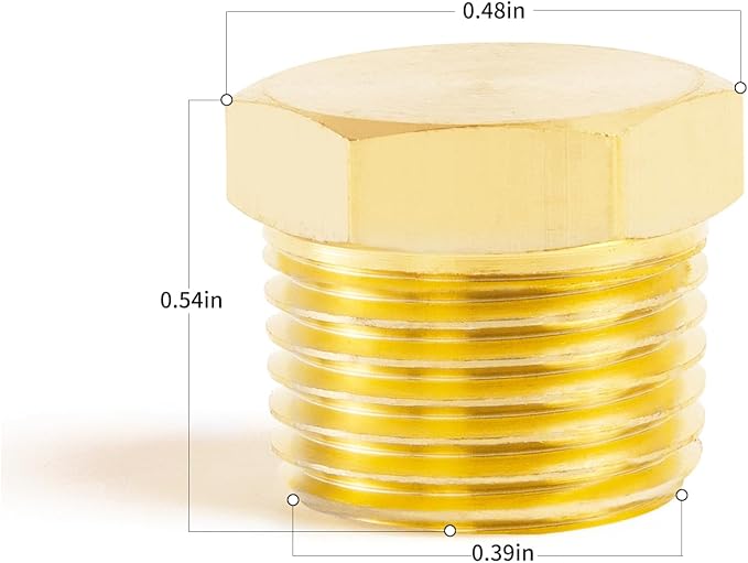 ChillWaves Brass Pipe Fitting, Outer Hex Head Socket Pipe Plug Fitting 1/8" NPT Male Thread Adapter(12-PACK)