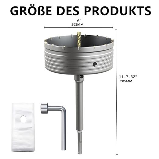 6" Concrete Hole Saw,152mm Masonry Hole Saw, with 220mm SDS Plus Shank Connecting Rod for Concrete Brick Cement Stone Wall Drilling Home Improvement (152mm | 6")