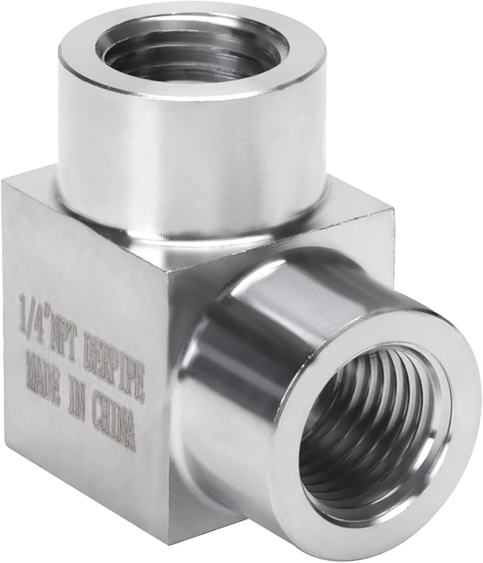 90 Degree Street Elbow - 1/4" NPT Female to 1/4" NPT Female Stainless Steel 304 Heavy Duty Forged Square Barstock Street Elbow Adapter Pipe Fitting (pack of 2)