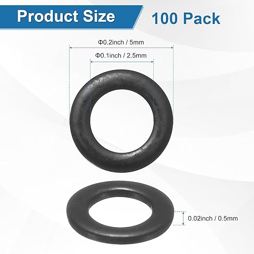 100-Pack M2.5 Flat Washers, Metric 5mm OD 0.5mm Thick 304 Stainless Steel Washers for Bolts Screws Nuts for Automotive/Machinery/Furniture, Flat Metal Washers [Black Galvanized]