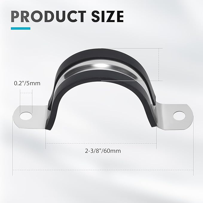 2-3/8 Inch 10 PCS 2 Holes Rubber Cushioned U Bracket Clamp, Reinforced Rigid Pipe Strap, Stainless Steel Conduit Straps Cable Clamp (60 mm) by Tavonuxt