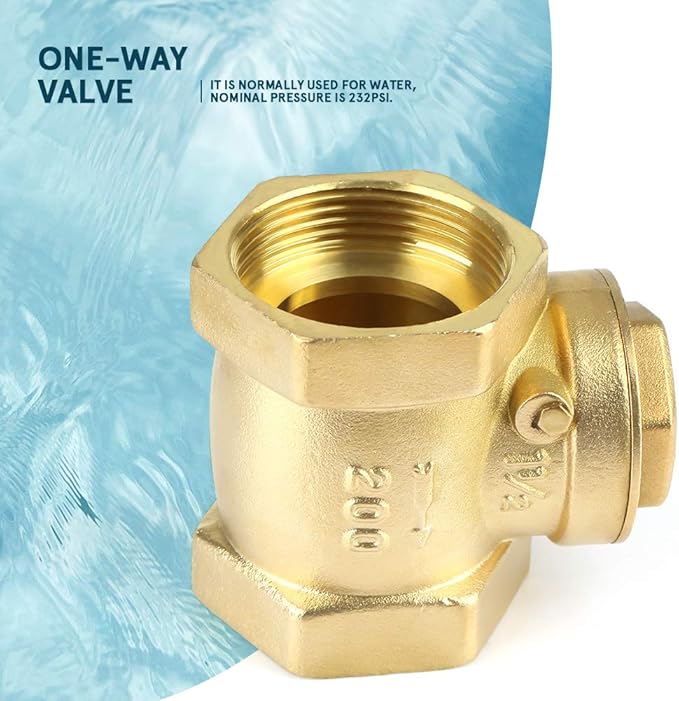 DN40 Brass Swing Check Valve High Pressure 232PSI Non Return Valve Female Thread One Way Flow Control for Water Systems Heavy Duty Plumbing Fitting