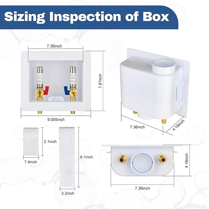 2-Pack GUOFIS Washing Machine Outlet Box,1/2 Inch PEX-A Expansion Inlet x 3/4 Inch MHT Outlet, Laundry Washer Box with Stainless Steel Water Hammer Arrestor (Center Drain)