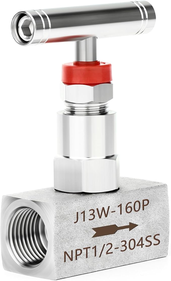 TAISHER 1PCS 304 Stainless Steel High Pressure Straight Needle Valve 1/2" Female NPT For Flow Control Water Gas Oil With Nipple