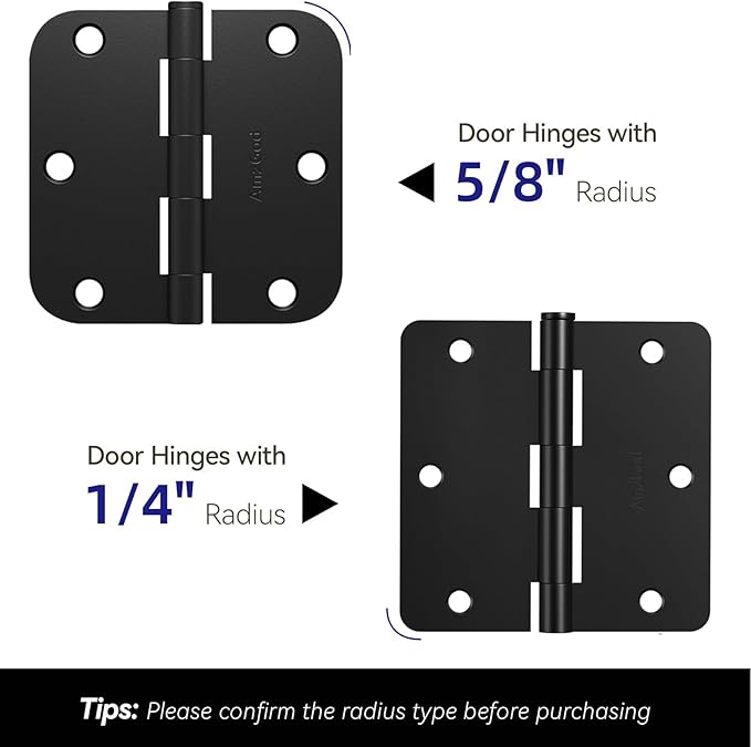 Door Hinges Matte Black - 30 Pack Black Door Hinges 3.5 Inch Rounded Interior Door Hinge with 1/4" Radius Corners - Black Hinges for Doors 3 1/2 Inches Flat Iron Residential Door Hardware