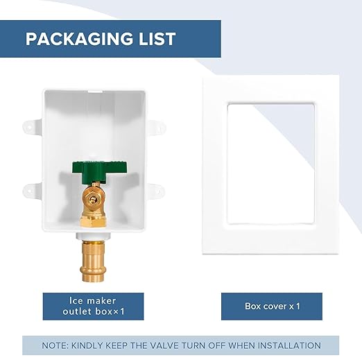 Pre-Assembled Ice Maker Outlet Box, 1/2-Inch Press x 1/4-Inch OD Compression with 1/4-Turn Ball Valve, Ice Maker Wall Box with Faucet