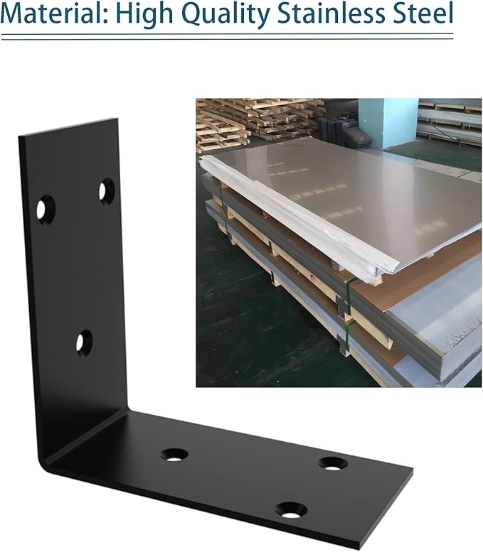 Black Stainless Steel Corner Bracket,Joint Right Angle Bracket,L Shape Heavy Duty Metal Corner Brace Shelf Supporter for Wood Aufuga (Black_3.4x3.4x2inch, 16)