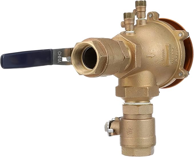 Febco 765 Series 1-1/2" Bronze Pressure Vacuum Breaker Backflow Preventer, Quarter Turn Shutoff, NPT Connections, Spring-Loaded Check Valves, Max Pressure 150 psi, Industrial Plant, Irrigation System