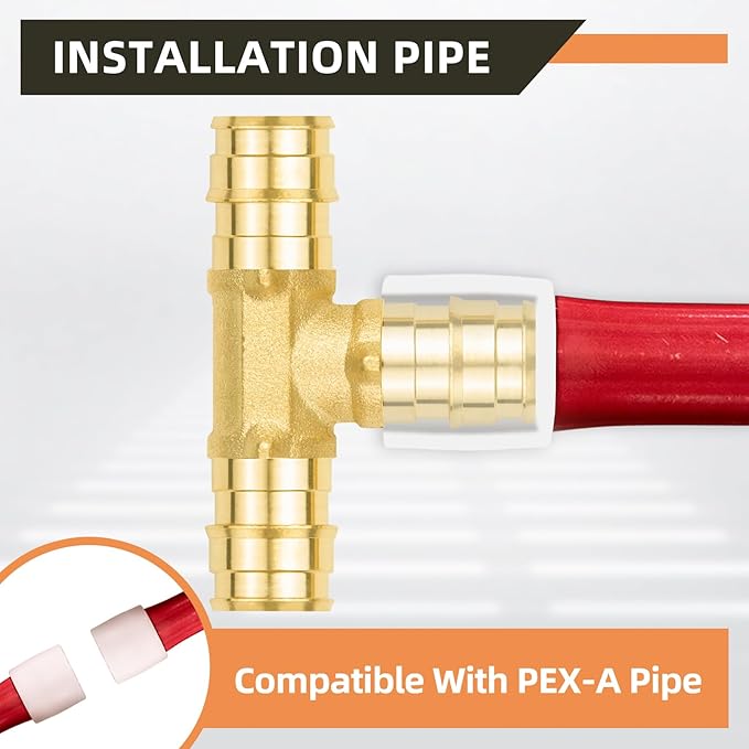 12-Pack YVSKM 1/2" PEX-A Fittings Set – 3 Tee, 4 Elbow, 5 Coupling, ASTM F1960 Expansion Fittings,No Lead Brass, Compatible with PEX-A Tubing, Residential Hot & Cold Water and Radiant Heating Systems