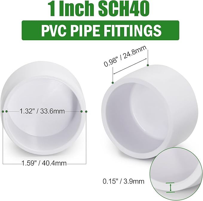 SCH40 PVC Cap 1 Inch - Fit Standard 1" SCH40 PVC Pipes (OD Approx. 1.315"), Zernmiarder Furniture Grade Pipe Caps, White Pipe Cover Fittings for Plumbing, DIY, Garden & Furniture - 12 Pcs