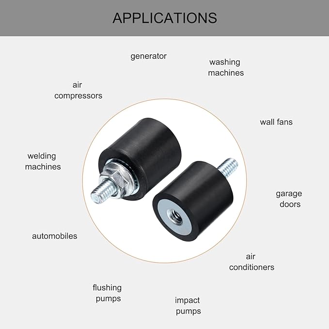 uxcell 2pcs M4x10mm Rubber Isolator Mounts with Studs 15x15mm Male Female Vibration Shock Absorber Cylindrical Thread Mounts Anti Vibration Isolators with 2pcs M4 Lock Nuts