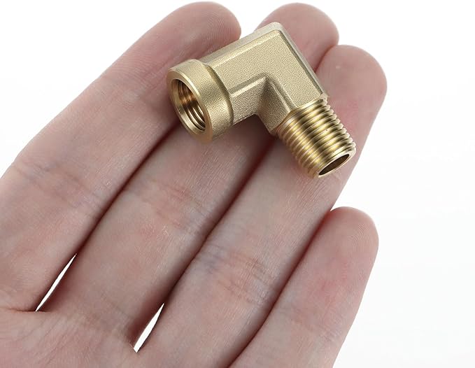 QWORK 90 Degree Brass Street Elbow, 2 Pack 1/8" NPT Male x 1/8" NPT Female Forged Fitting, High-Temperature Brass Connector, NPT Pipe Fittings