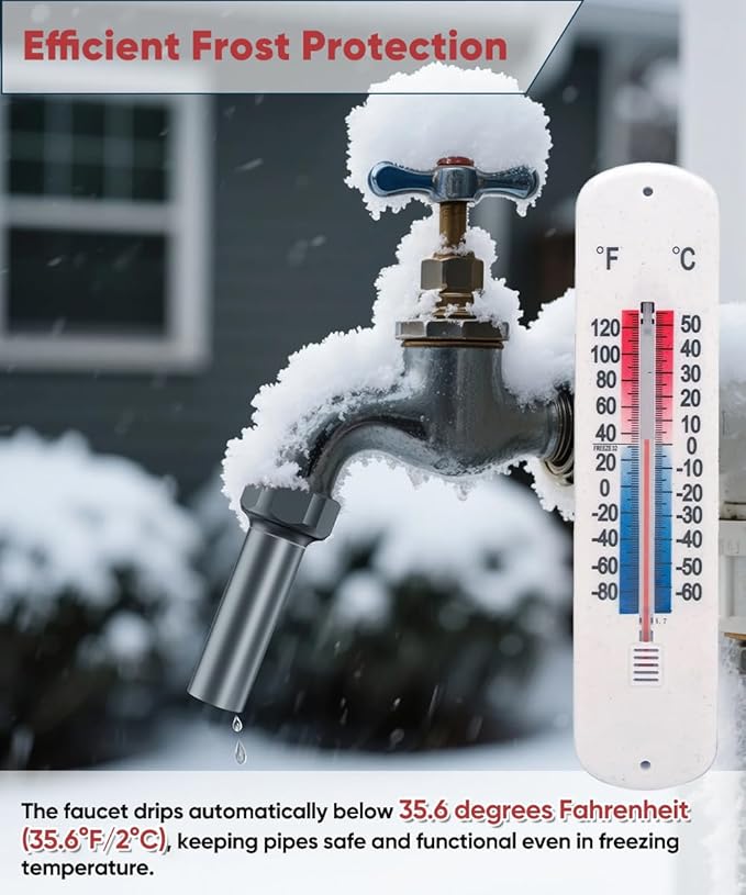 Outdoor Faucet Winter Freeze Protection Valve, Activates at Water Temperature Below 35.6°F/ 2°C, 3/4-Inch Thread Frost Proof Faucet Cover for for Garden, Lawn & Yard Spigot, Grey, 2Pack