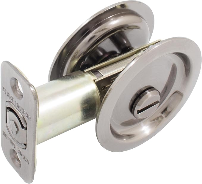 Stone Harbor Hardware Round Pocket Door Lock, Privacy Function, 2-3/8" Backset, Antique Nickel
