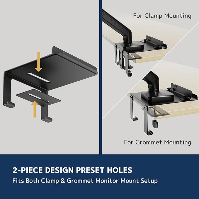Monitor Arm Reinforcement Plate - with Phone Holder and Hook, for Thin, Glass and Other Fragile Tabletop, Compatible with Most Monitor Stand C-Clamp Installations, Anti-Slip, Black