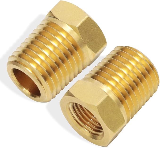 1/4 Inch NPT Male Thread to 1/8 Inch NPT Female Thread Brass Pipe Fitting, Reducing Hex Head Hose Bushing Adapter Convert Pack of 2