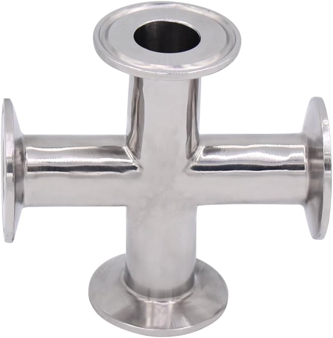 DERNORD 4 Way Cross Clamp Fits 1.5" Tri-clamp Sanitary Fitting Stainless Steel 304, 25mm Pipe OD