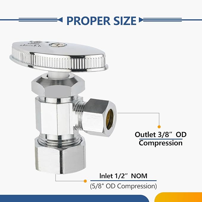 50-Pack GUOFIS Angle Stop Valve with Multi-Turn,1/2-Inch Nominal (5/8" OD) Compression x 3/8-Inch OD Compression Water Shut-off Valves(LF Brass Chrome Plate)(VALVE362-50Pack)