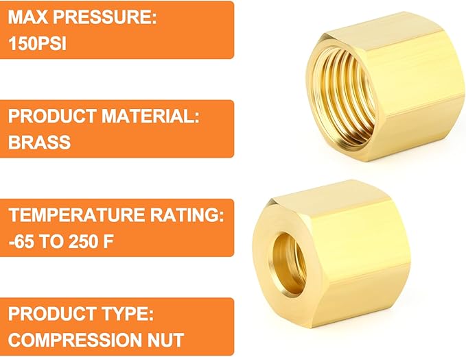 GASHER 20PCS Brass 3/8" Compression Fitting, Brass Compression Ferrule head