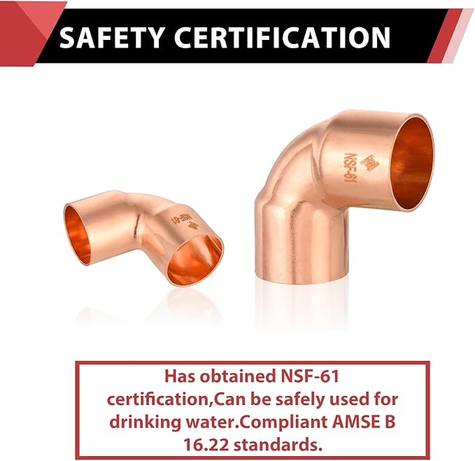 EFIELD 2" C X C Short Radius Copper 90 Degree Elbow, LF Copper Plumbing Fittings with Sweat Solder Connection,(COPPER078)