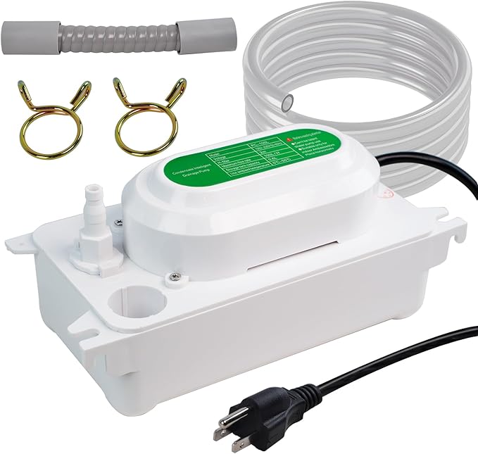 Condensate Pump, 6.6 ft/2 m Lift, 110V Removal HVAC Drain Pump, 5W AC Condensate Removal with 100 L/H Flow for Air Conditioner Commercial Ice Makers, 3.3ft Power Cord, with 2ft Tubing