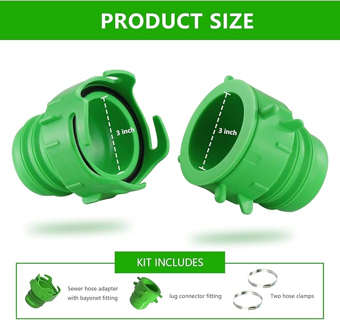 Camper & RV Sewer Hose Twist Connect Kit - Connect 2 RV Sewer Hoses - Fits 3” Camper Sewer Hoses - Includes Lug Connector Fitting & Clamp (Twist Connect Kit)
