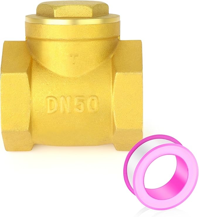 GASHER 1PCS Brass Swing Check Valve 2" Female Thread, Backflow Prevention, One Way Check Valves for Sump Pump and Air Compressor, Gas Air Fuel Oil Water