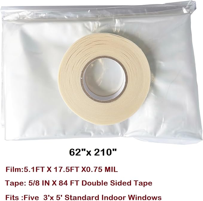 Insulating Film Window Kit to Keep Cold Out Window Shrink Film Insulator Kit (5 Windows)