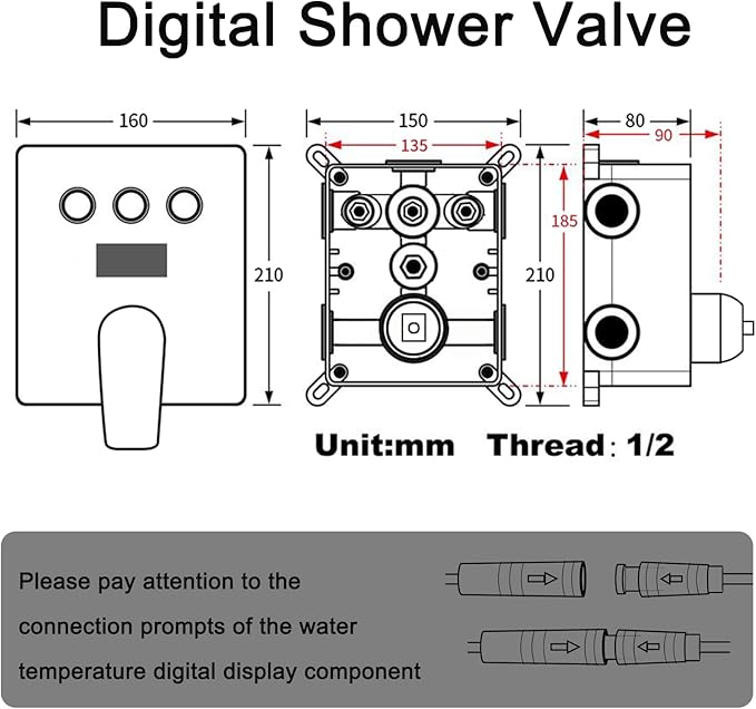 Brushed Gold Shower System with 12 inch Ceiling Mounted Shower Head and Handheld Shower, 4 PCS Body Jet, with Digital Temperature Display Function