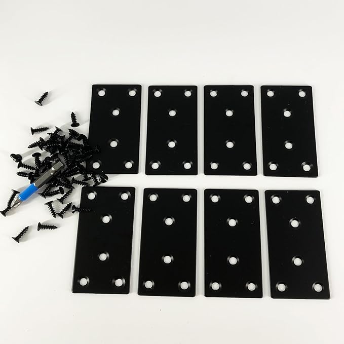 QSJ 8 Pack Black Flat Mending Plate 3.15x1.57'', Stainless Steel Bracket, Straight Metal Brace Bracket, Fixing Joining Plate for Wood Furniture Fastening & Fixing