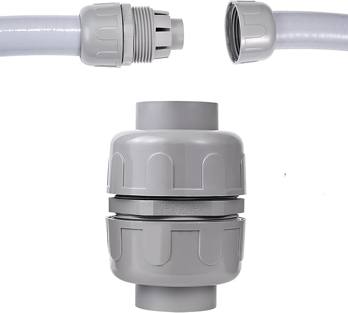 (1Pcs) NPT 1-1/2 inch Liquid-Tight Connector,PVC Flexible Conduit Double-Ended Connector,Straight 180 Degree,Two-Way Conduit Connector,Electrical Conduit Fittings