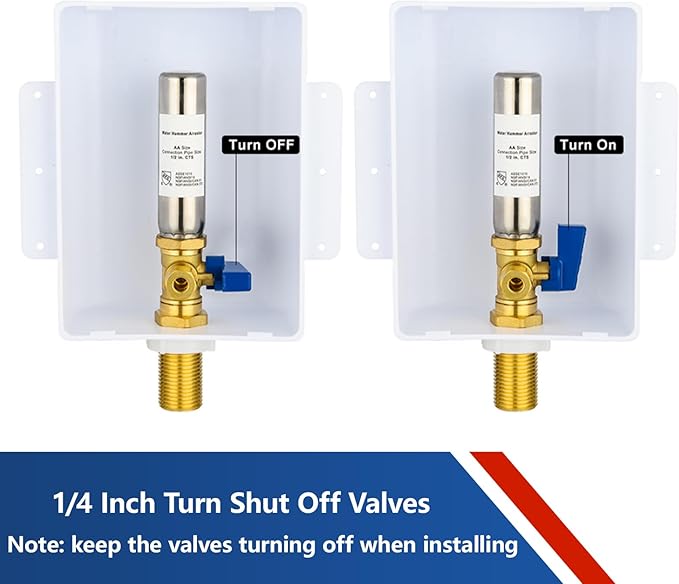 Ice Maker Outlet Box with Stainless Steel Water Hammer Arrestor,1/2 Inch Sweat (MIP) Inlet and 1/4 Inch OD Compression Outlet Connection, Icemaker Box with Installed 1/4-Turn Ball Valve