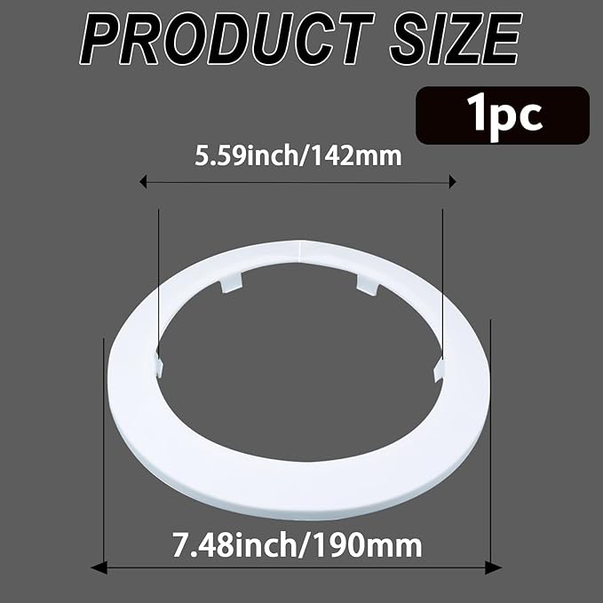 142mm Pipe Cover Decoration; Fit 5.59" Outer Diameter Pipe/Hole; White PP Plastic Escutcheon Collar; Snap-on Water Escutcheon Plate for Bathroom Kitchen Wall Tube Decor 1Piece