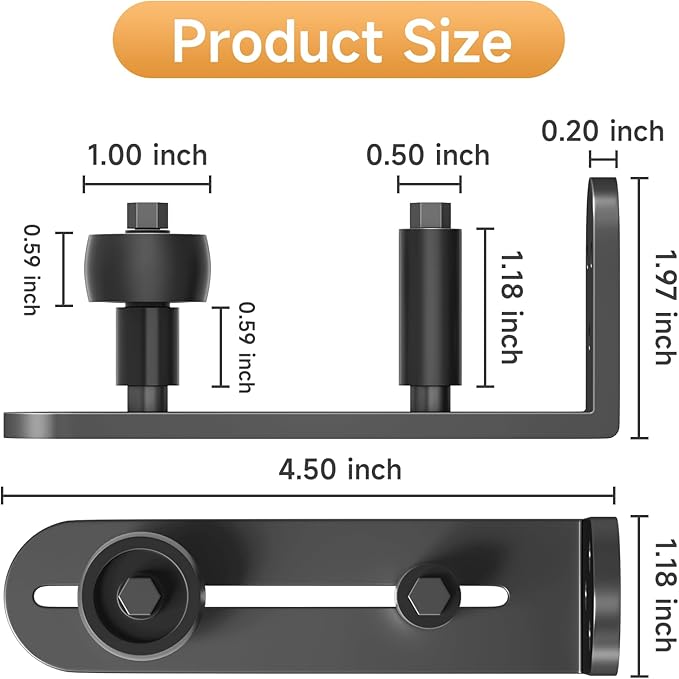 Sliding Barn Door Floor Guide, Adjustable Rollers Barn Door Hardware, Flush Flat Bottom Design, Rounded Edge Design, Quiet Bearings, 2PCS