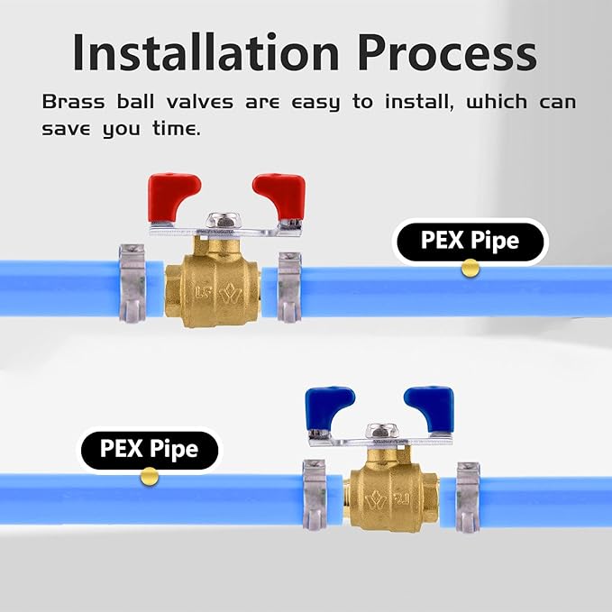 100PCS Foskan 3/4" PEX Crimp Ball Valve, Brass Full Port Shut-off Valve with Blue/Red Butterfly Handle for Portable Water Poject