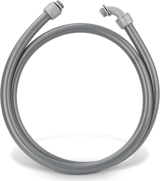 HOXHA 3/4 Inch 6 Ft Electrical Conduit Kit AC Whip Kit Flexible PVC Non Metallic Liquid Tight Conduit, Electrical Wire Conduit Pipe with Straight and 90-Degree Conduit Connector Fittings