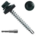 250pcs #10 x 1-1/2" Green Hex Head Self-Drilling Metal Roofing Screws, EPDM Washer, Colored Head, Sheet Metal Roof Screw with Hex Driver Bit
