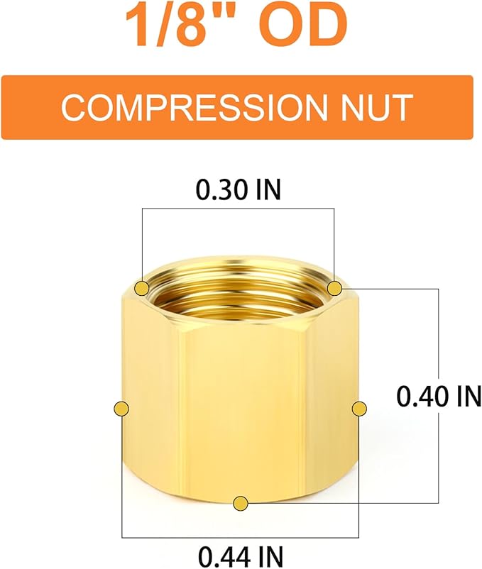 GASHER 30PCS Brass 1/8" Compression Fitting, Brass Compression Nut