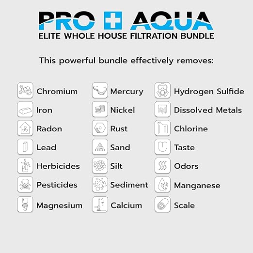 PRO+AQUA Elite 5-Stage Whole House Water Softener and Filter Bundle System for Well Water | Reduces Heavy Metals, Iron, Sulfur, Sediment, Chlorine, and More | Ideal for 3-4 Bathrooms (3 System Bundle)